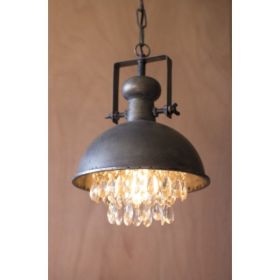 Metal Pendant Lamp With Hanging Gems 10"D X 13.5"T