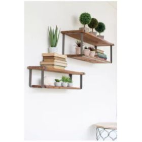 Set Of Two Recycled Wood And Metal Shelves