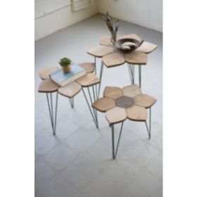 Set Of 3 Flower Side Tables With Wooden Tops Large 24"D X 22.5"T   Medium 22"D X 20"T   Small 19"D X 16.5"T