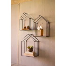 Set Of Three Wood And Metal House Shelves