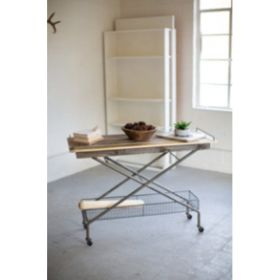 Recycled Wood Console Table W Metal Base Basket Casters 18" X 48" X 33.5"T