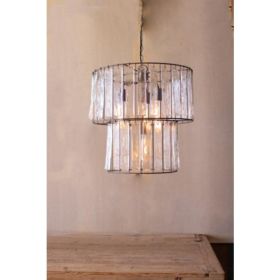 Two Tiered Round Pendant Light With Glass Chimes 20"D X 20"T