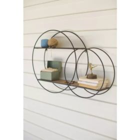 Metal Double Circle Wall Unit With Wood Shelves