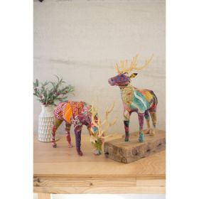 Set Of Two Kantha Covered Table Top Reindeer