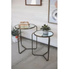 Set Of Two Metal Side Tables With Mirror Tops