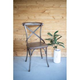 Set of 2 Rustic Iron Cross Back Dining Chair 20.5" X 19" X 35"T