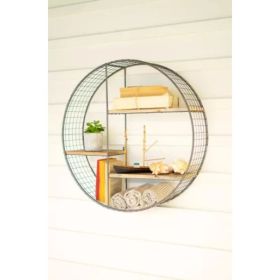 Round Wire Mesh And Recycled Wood Shelving Unit