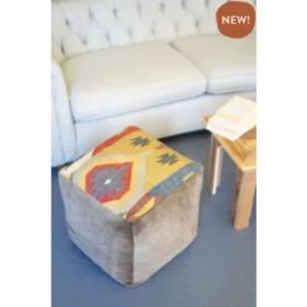 Brown Velvet And Kilm Pouf
