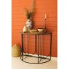 Wood And Metal Demi-Lune Side Table