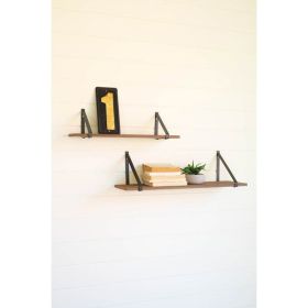 Set Of Two Metal Strapped Wood Shelves
