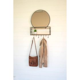 Wood And Metal Round Mirror With Shelf