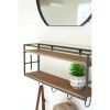 Wood And Metal Round Mirror With Shelf