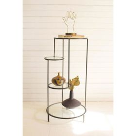 Four Tiered Metal Accent Table With Round Glass Shelves
