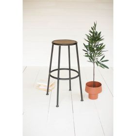 Metal Bar Stool With Round Wooden Seat