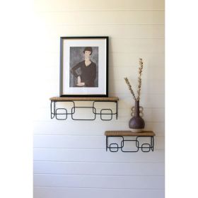 Set Of Two Wall Shelves With Woven Tops