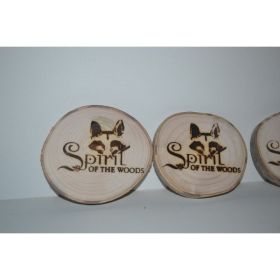 Wood Slice Magnets Set of 4 With Wood Burned Spirit of the Woods Logo