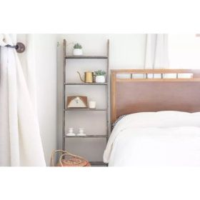 5 Step Rustic Weathered Grey Wood Ladder Shelf