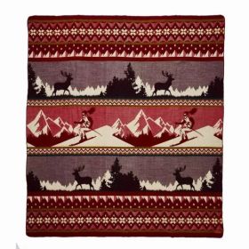 Queen Size Ultra Soft Red Ski Mountain Handmade Woven Blanket