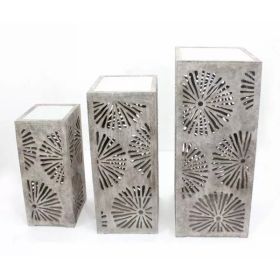 Gray 3 Piece Industrial Floral Mirrored Nesting Table Set
