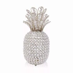 Silver Pineapple Shaped Medium Sculpture on Faux Crystals Frame Decorative Table Top