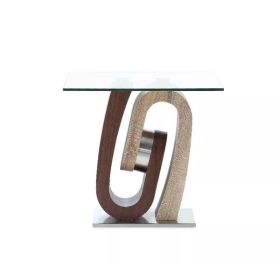 Oak and Walnut Ultra modern End Table with Glass top