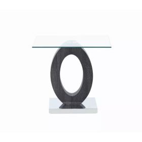 Grey Tone Oval Design Support End Table with Glass Top