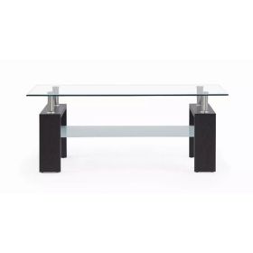 Dark Walnut legs Coffee Table with Rectangular Clear Glass Top