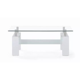 White glossy leg Coffee Table with Rectangular Clear Glass Top