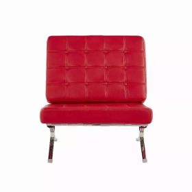 Red Chair with Wide Spacious Seat and Button Tufted Details