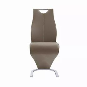 Set of 2 Cappucino and Light Cappucino Z style design Dining Chairs with Metalic Base and Seat Back Handle