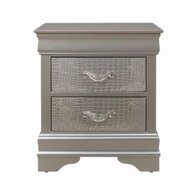 Silver Tone Nightstand with 2 Spacious Interior Drawers