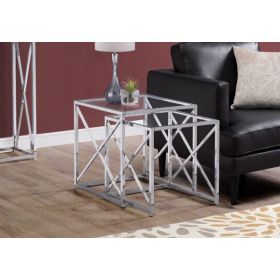 38" Chrome Metal and Tempered Glass Two Pieces Nesting Table Set
