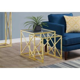 38" Gold Metal and Tempered Glass Two Pieces Nesting Table Set