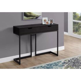 32" Cappuccino Finish and Black Metal Accent Table