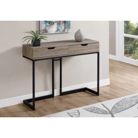 32" Dark Taupe Finish and Black Metal Accent Table