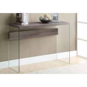 15.75" x 44" x 32" Dark Taupe Clear Particle Board Tempered Glass  Accent Table
