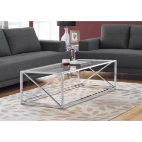 17.25" Chrome Metal and Clear Tempered Glass Coffee Table