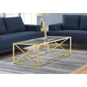 17.25" Gold Metal and Clear Tempered Glass Coffee Table