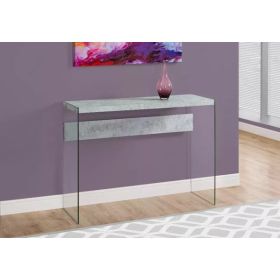 32" Grey Cement Particle Board and Clear Tempered Glass Accent Table