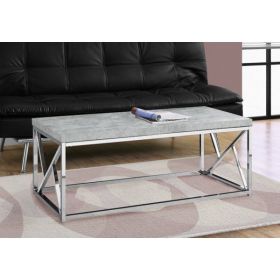 17" Grey Cement Particle Board Laminate and Chrome Metal Coffee Table