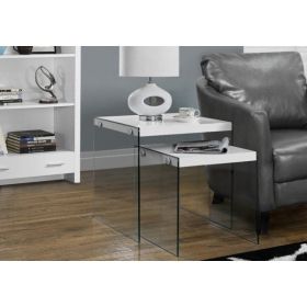 35.5" Glossy White Particle Board and Clear Glass Two Pieces Nesting Table Set