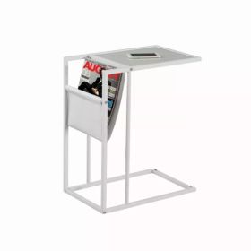 19.5" x 12" x 24" White Metal Tempered Glass Leather Look  Bookcase