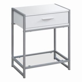12" x 18" x 22.25" White Clear Silver Metal Tempered Glass  Accent Table