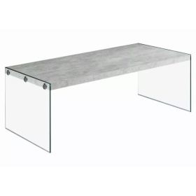 22" x 44" x 16" Grey Cement  Tempered Glass  Coffee Table