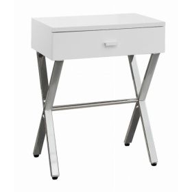 12" x 18.25" x 22.25" White Finish and Chrome Metal Accent Table