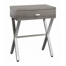 12" x 18.25" x 22.25" Dark Taupe Finish and Chrome Metal Accent Table