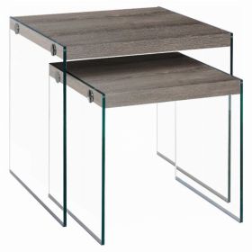 35.5" x 35.5" x 35.5" Dark Taupe Clear Particle Board Tempered Glass  2Pieces Nesting Table Set