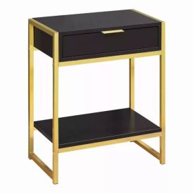 12.75" x 19.5" x 23.75" Cappuccino Finish and Gold Metal Accent Table