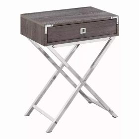 12" x 18.25" x 24" Dark Taupe Finish and Chrome Metal Accent Table