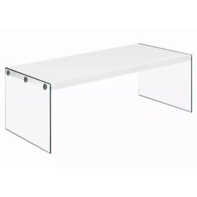 22" x 44" x 16.25" White Clear Particle Board Tempered Glass Coffee Table